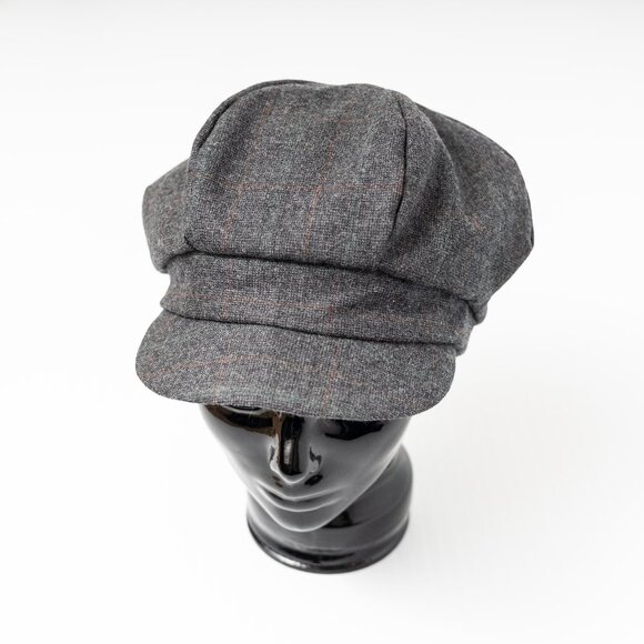 Upcycled Vintage Wool Gray Plaid Newsboy Cap Paperboy Hat Cabbie Hat